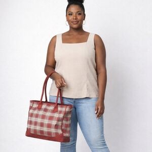 Longaberger Red & Beige‎ Plaid Tote